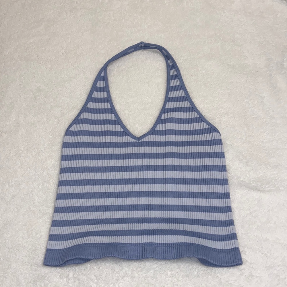 Blue and white halter top